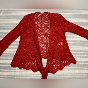 💛TODAY***$13***Westport crocheted red open cardigan.